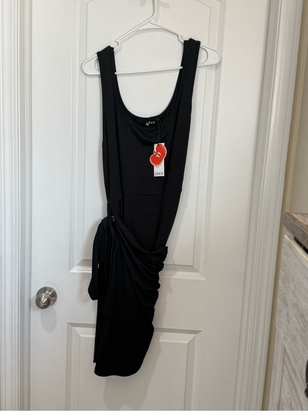 Cider Ribbed Black Wrap Dress